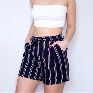 Black & White High Waisted Striped Shorts